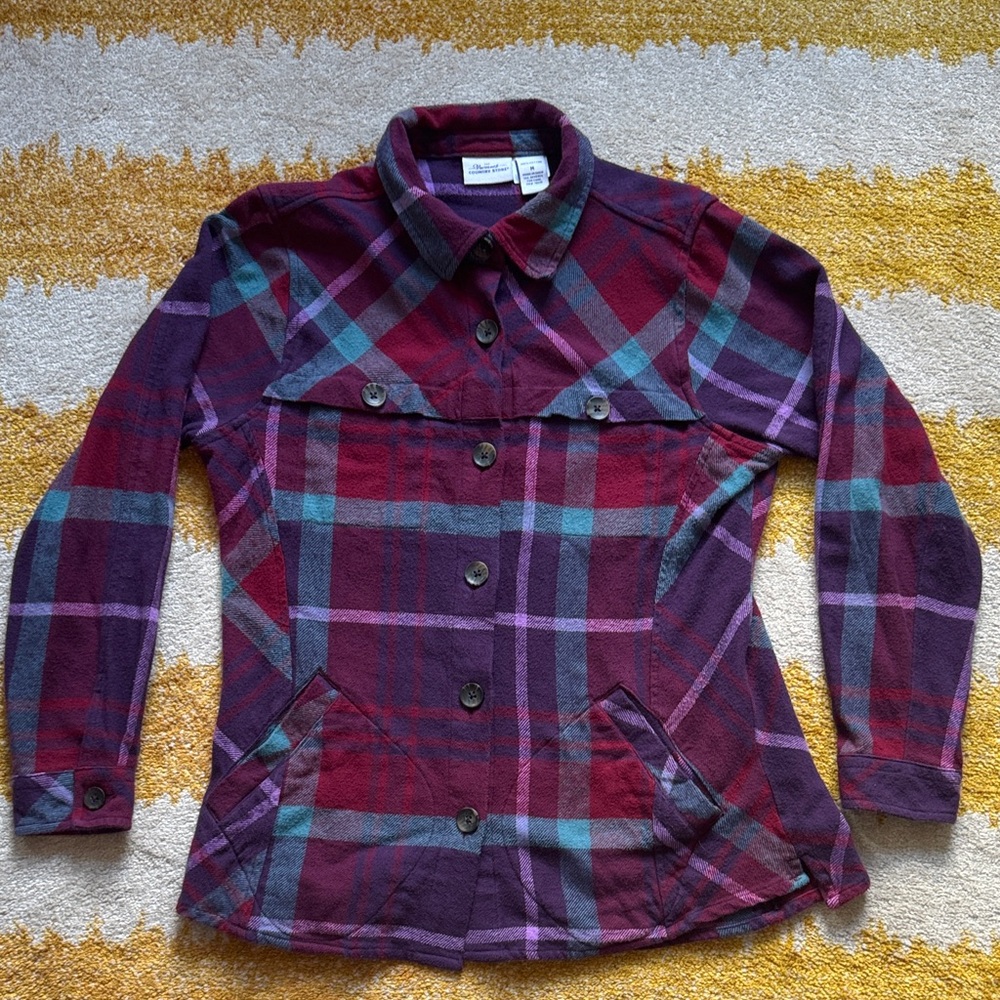 Vermont Country Store Women's Plaid Flannel Shirt Jacket Size M cotton purple